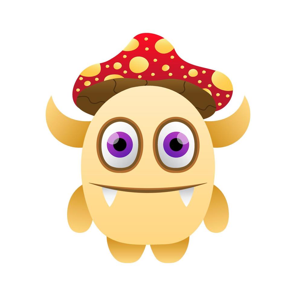 cute vector illustration monster design wearing a mushroom hat
