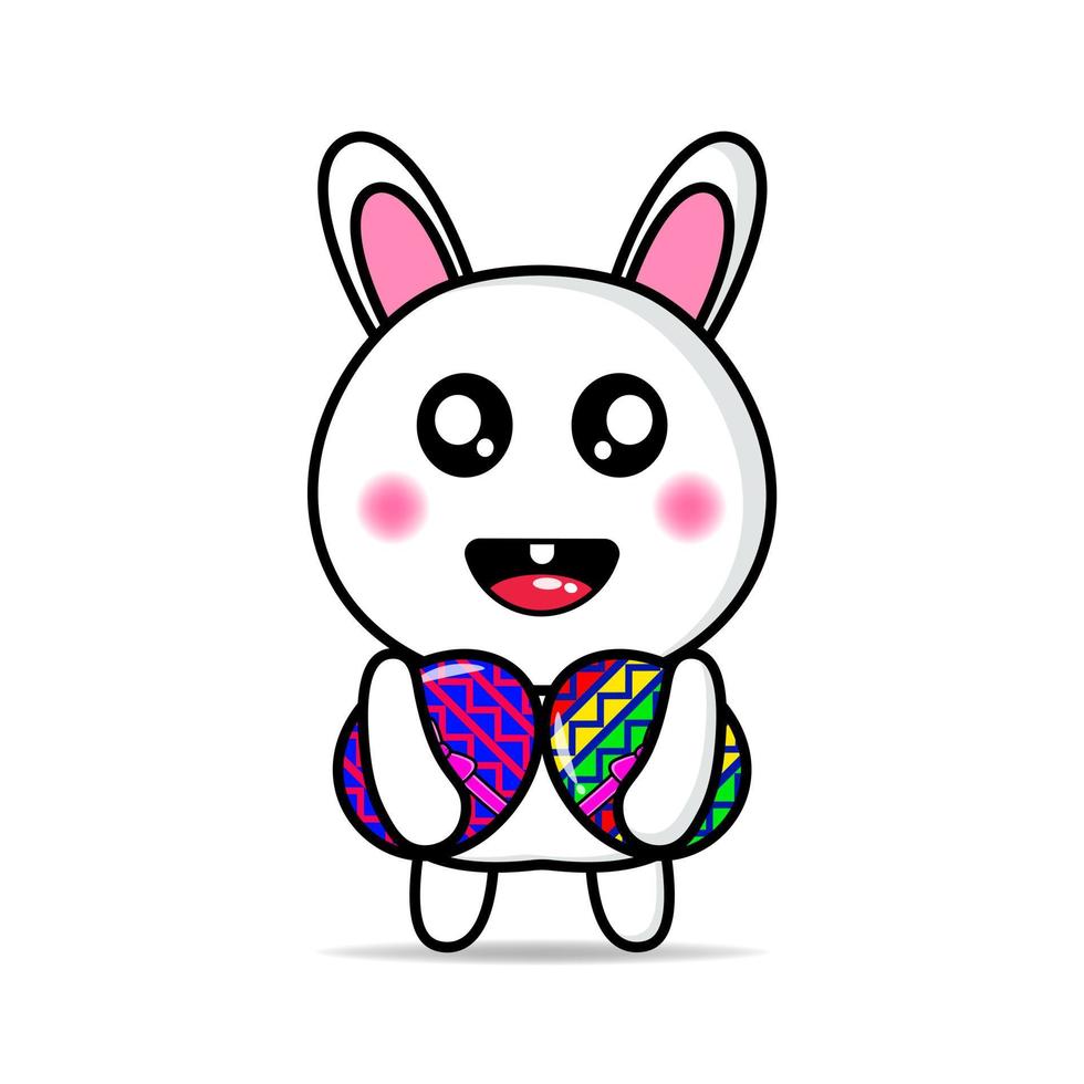 cute rabbit bring 2 easter eggs illustration design kawaii vector