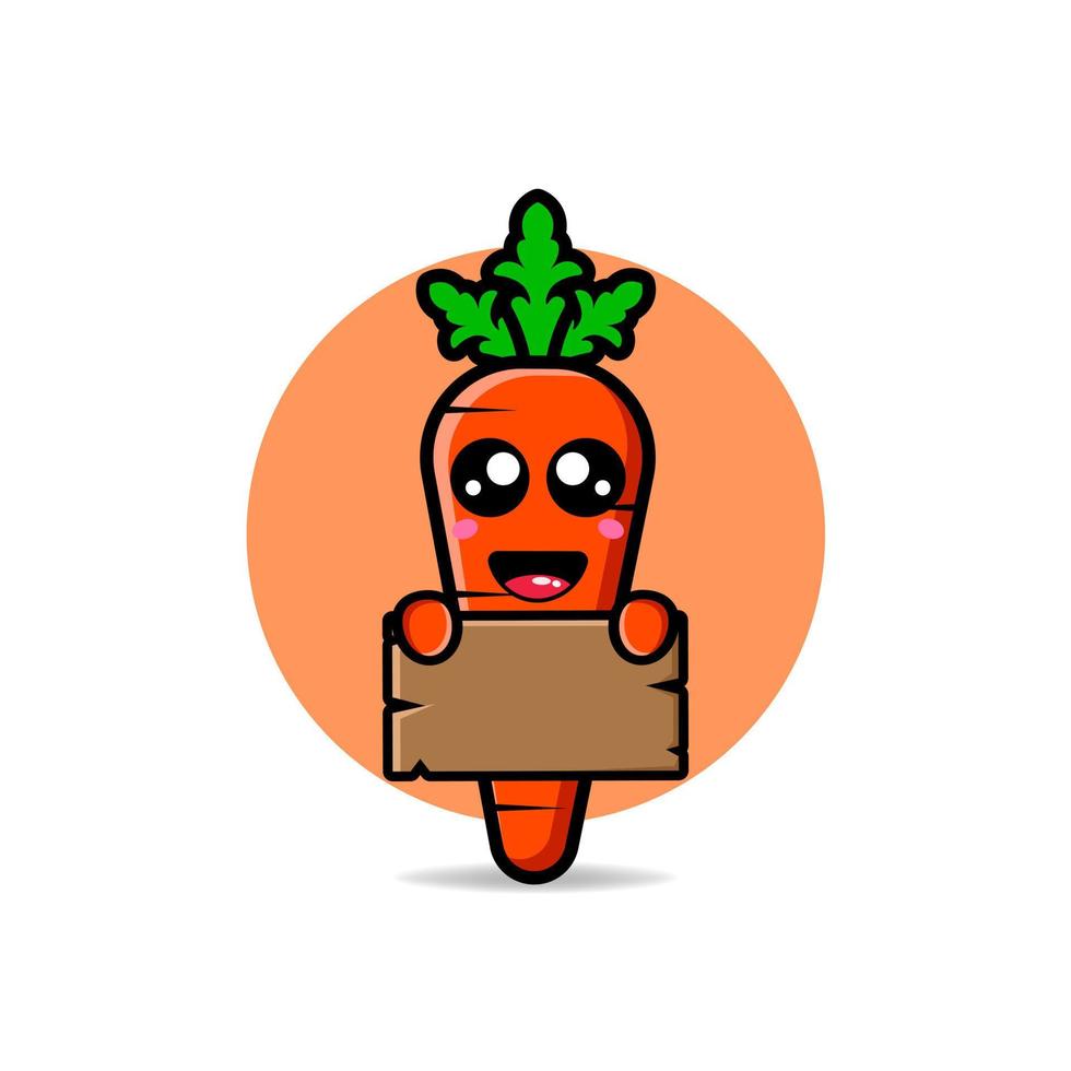 linda zanahoria sosteniendo una mascota de diseño de tablero de texto en blanco kawaii vector