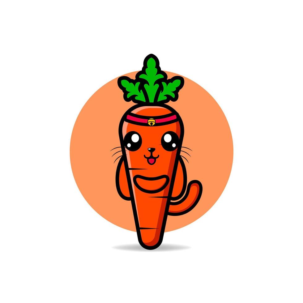 cute combination of cat face and carrot body design mascot kawaii vector