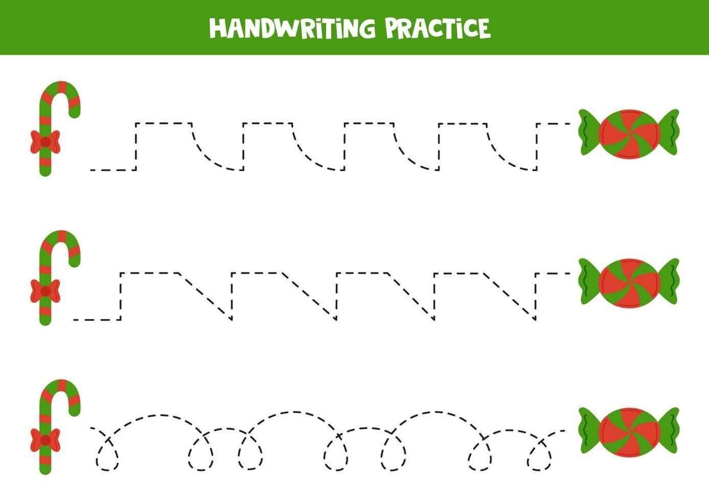 Tracing lines for kids. Cartoon xmas candies. Writing practice. vector