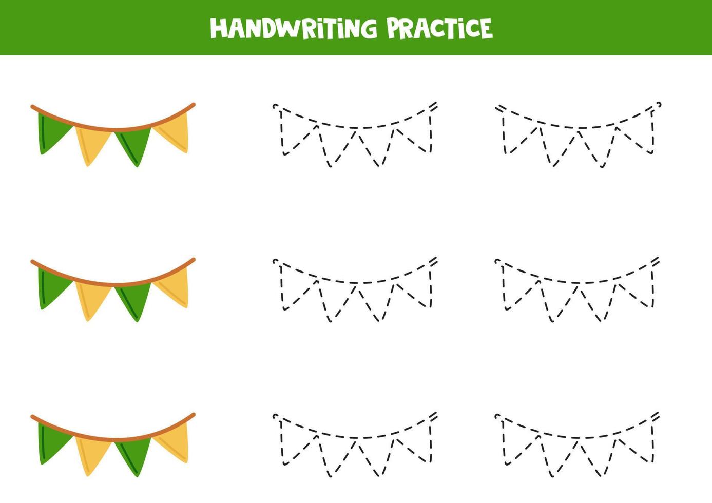 Tracing lines for kids with colorful garland. Writing practice. vector