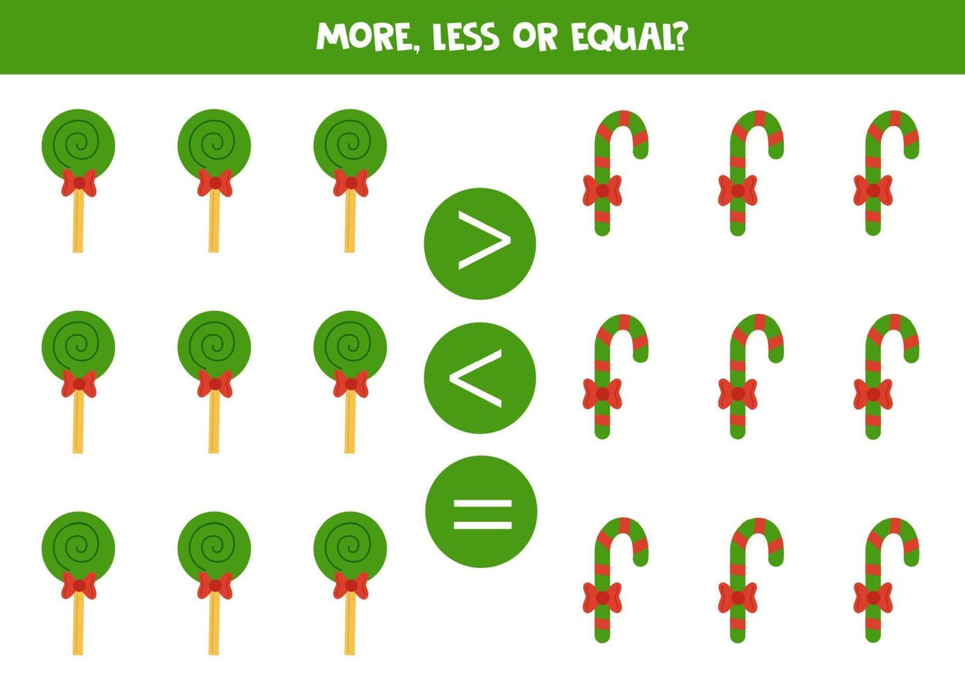 More, less or equal with Christmas candies. vector