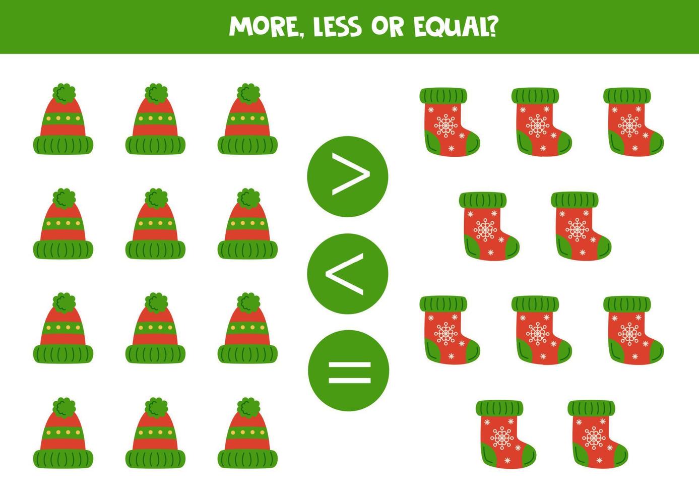 More, less or equal with winter hats and socks. vector