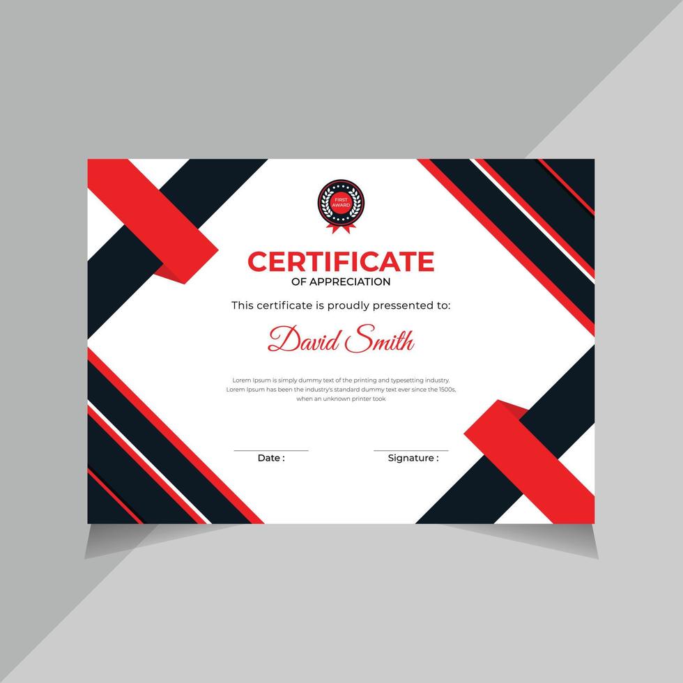 diseño de certificado de reconocimiento, educación, plantilla de certificado de graduación empresarial para todo tipo de empresa, color rojo, vector libre