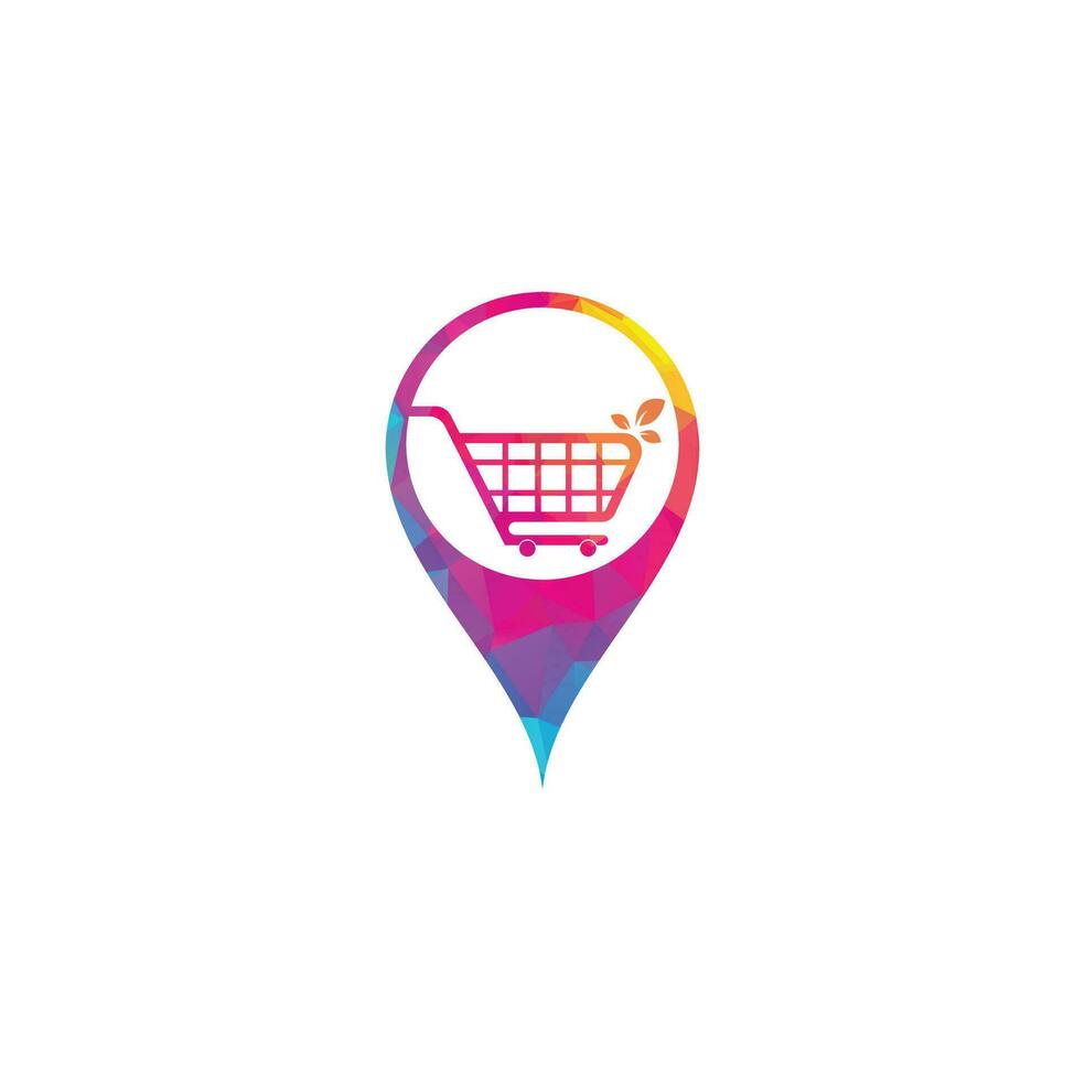 Green leaf shopping cart map pin shape concept logo design inspiration. vector