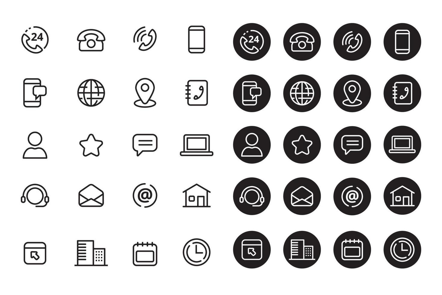 Set of contact and communication icons with linear and black designs isolated on white background vector