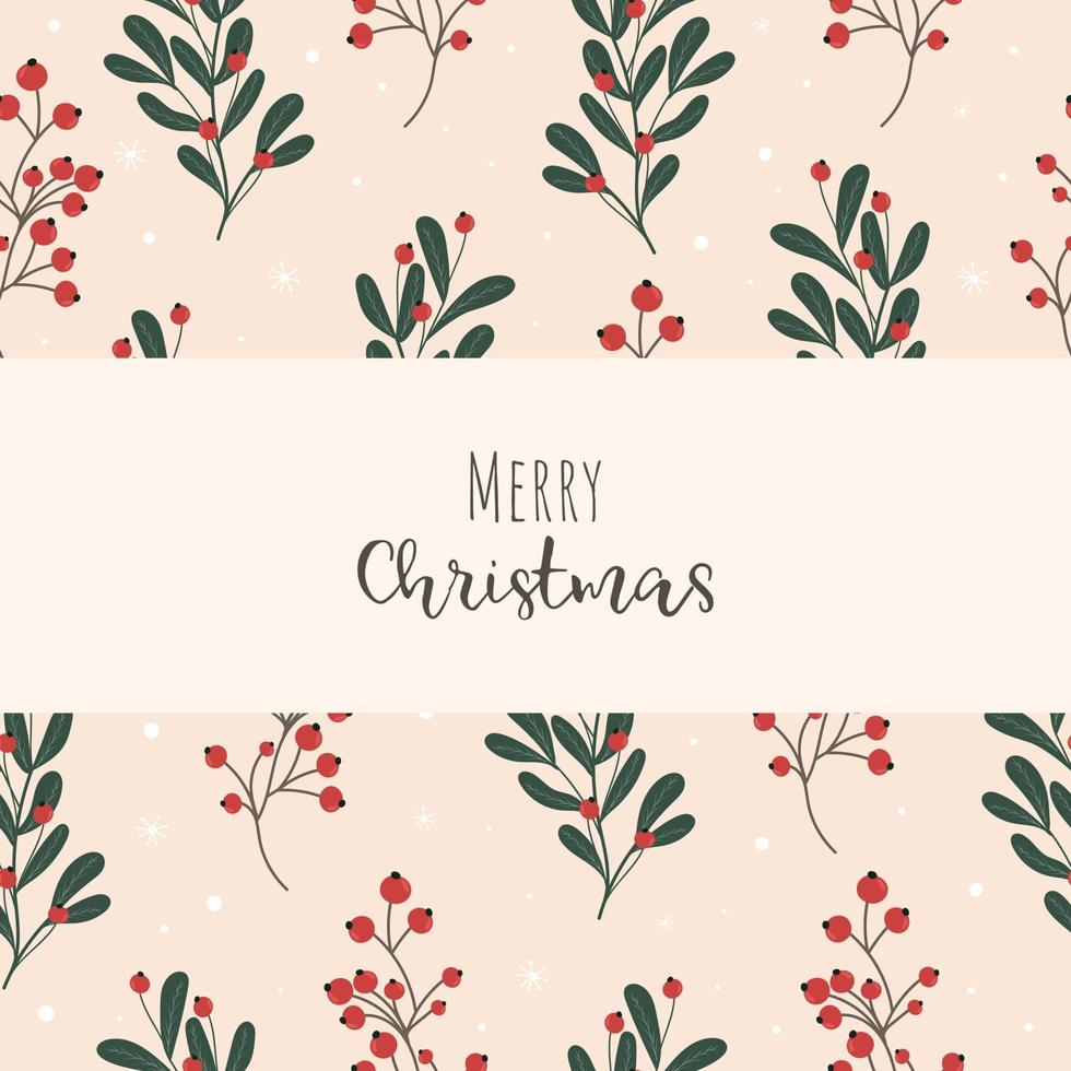 New Year square template for social media. Christmas theme with seamless pattern. Templates with winter plants, berries and branches. Vector