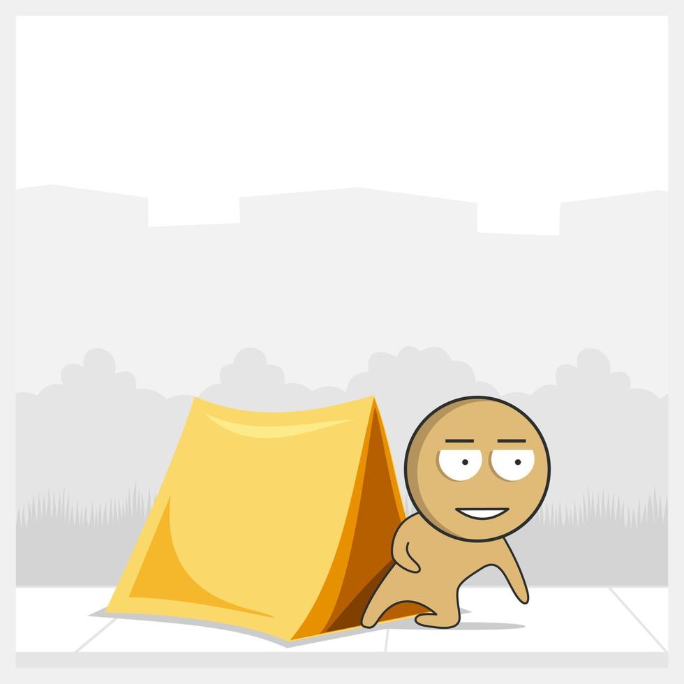 Camping. Man in nature with a tent. vector