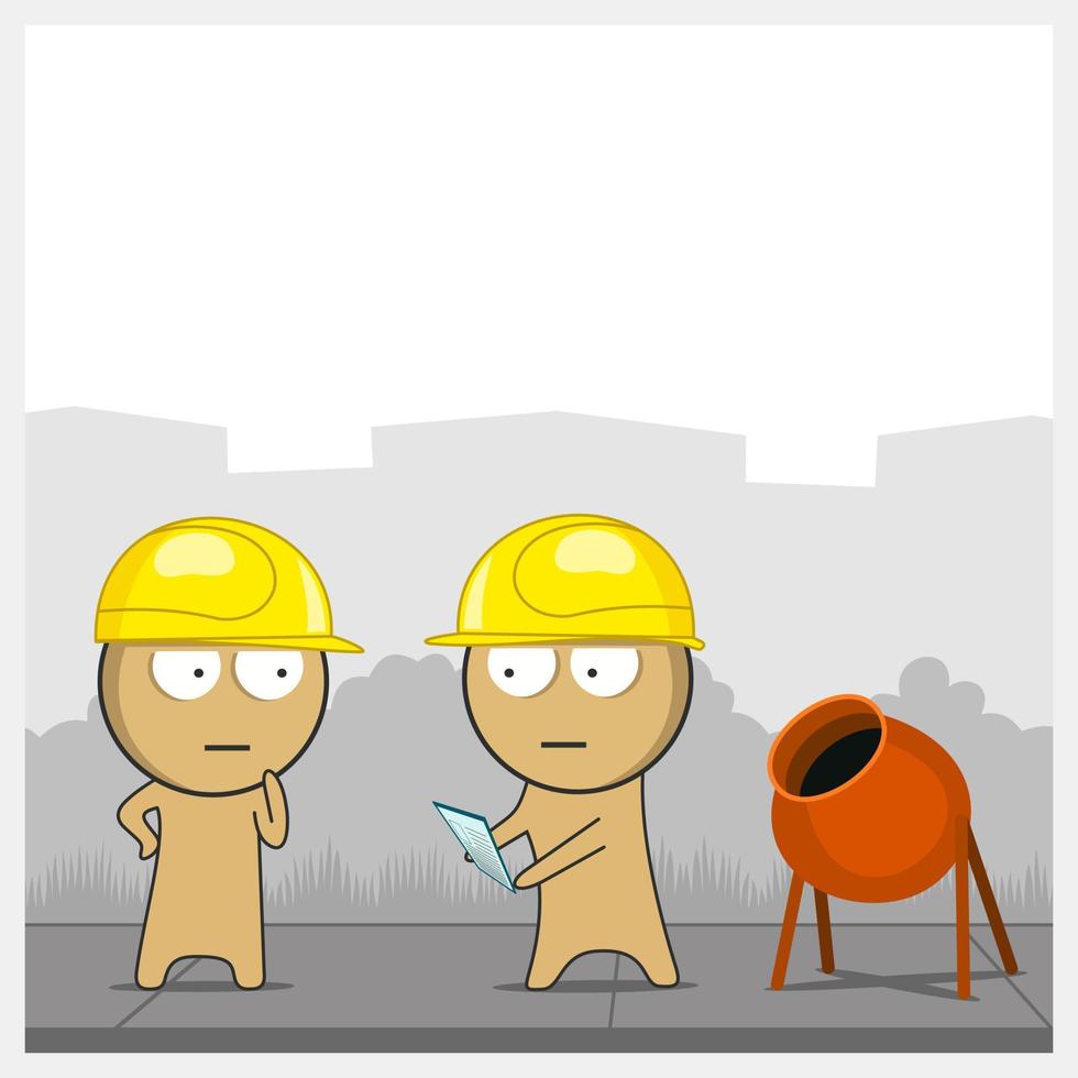 Construction worker and concrete mixer vector