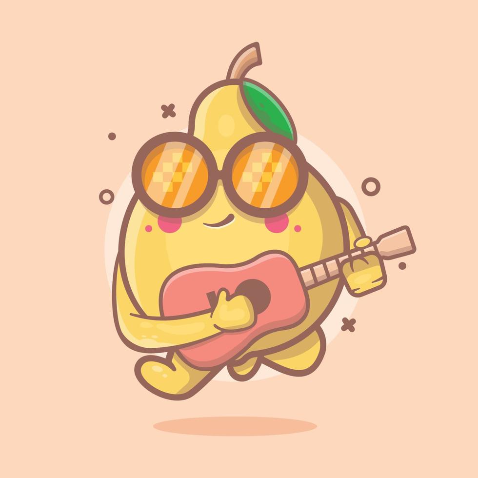 cool quince fruit character mascot playing guitar isolated cartoon in flat style design vector