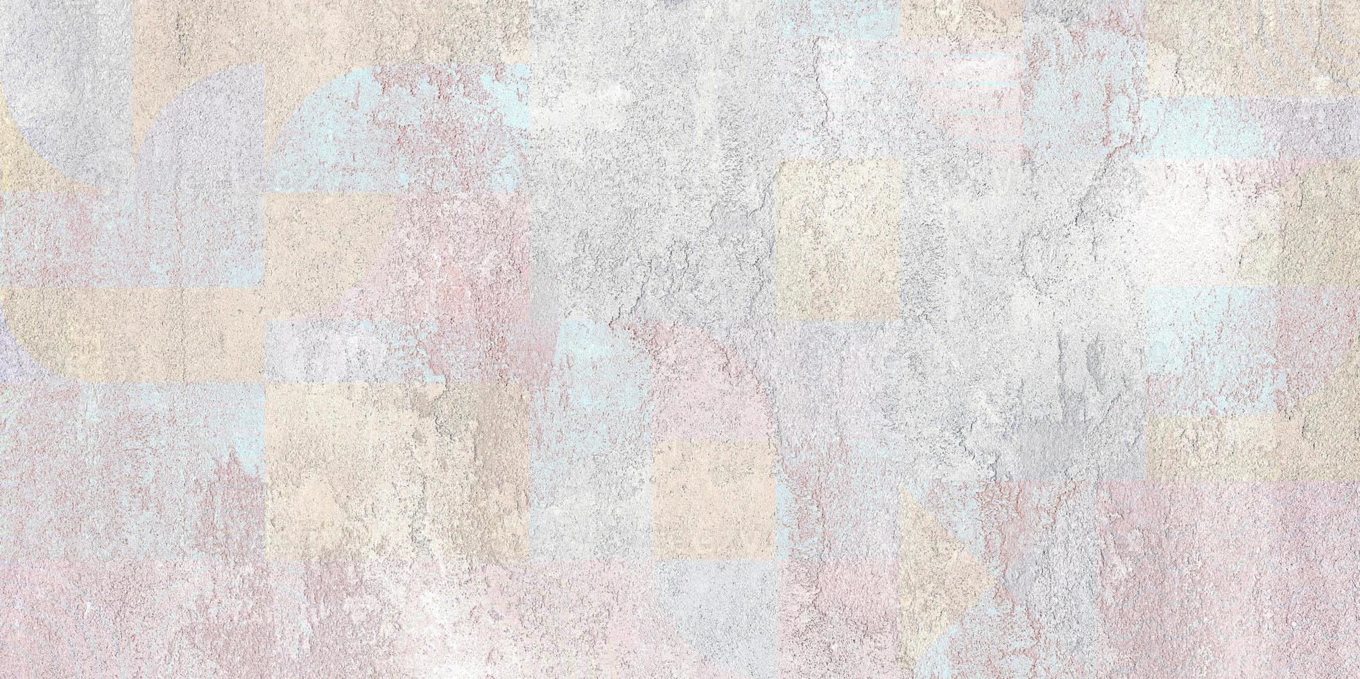 Grunge concrete wall with ornaments and prints.  Tiles design. Colorful ceramic wall tiles. Abstract damask patchwork background photo