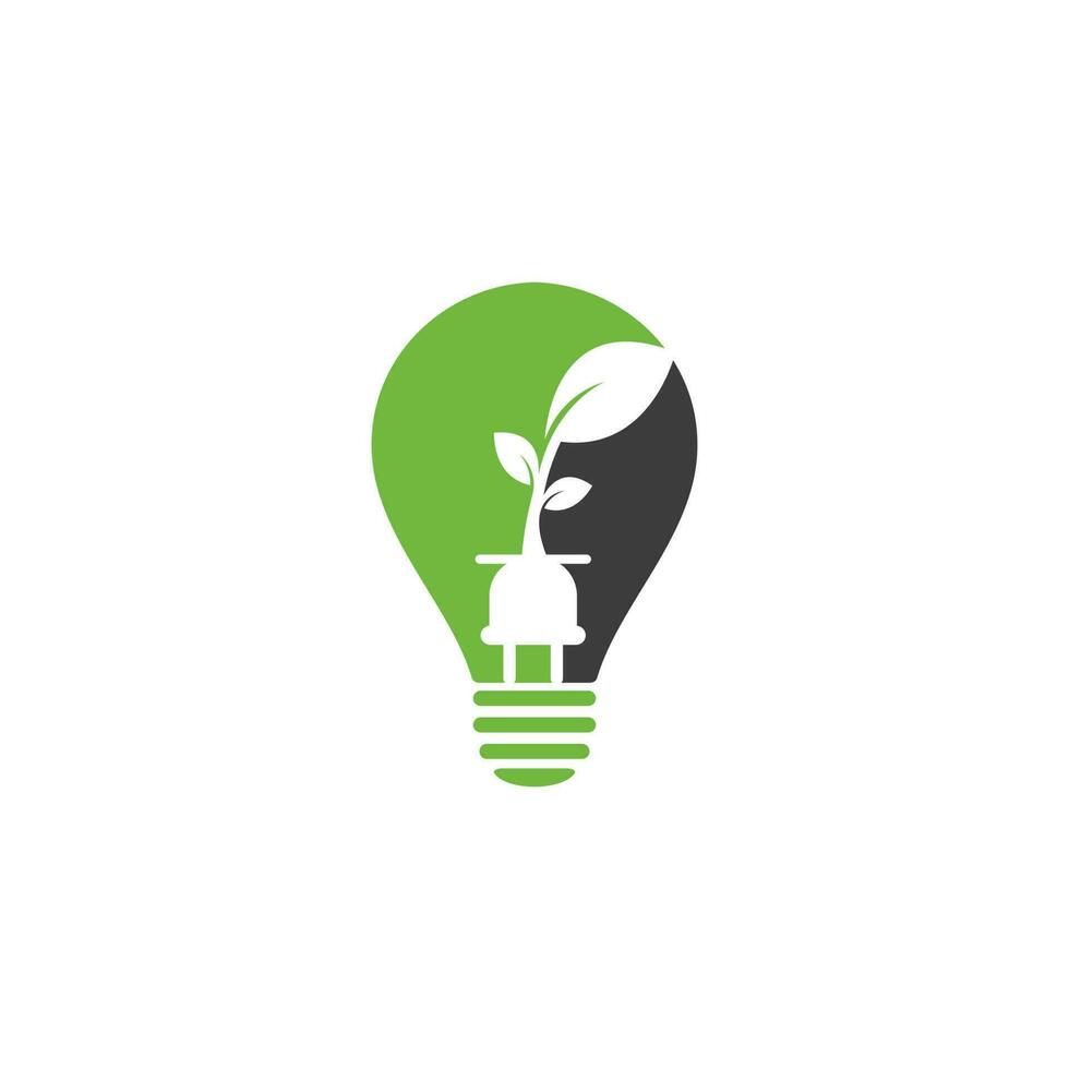 diseño de logotipo vectorial de concepto de forma de bombilla de enchufe ecológico. concepto de logotipo de energía de enchufe de hoja. vector