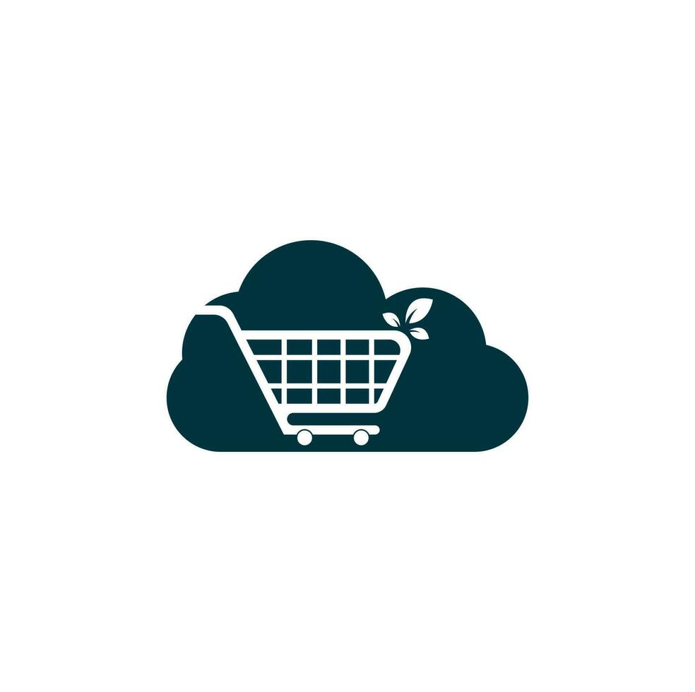 Green leaf shopping cart cloud shape concept logo design inspiration. vector