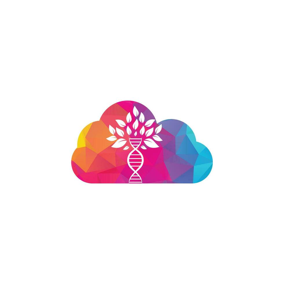 diseño de logotipo vectorial de concepto de forma de nube de árbol de adn. icono genético de adn. ADN con diseño de logotipo vectorial de hojas verdes. vector