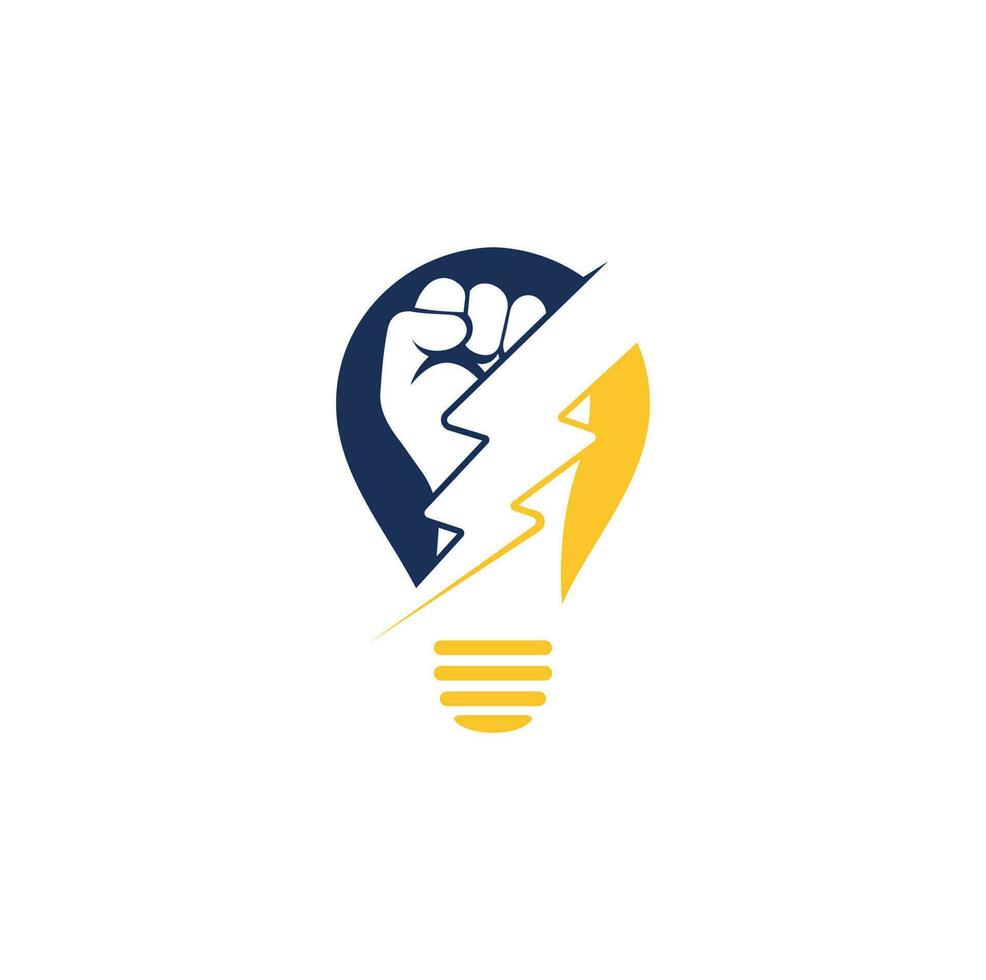 Fist Thunder bulb shape concept Logo. Hand hold thunder logo design vector