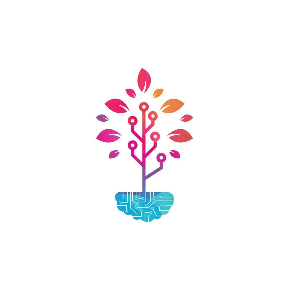 Tech Tree Logo Template Design. Brain with Tree Logo Design Template. vector