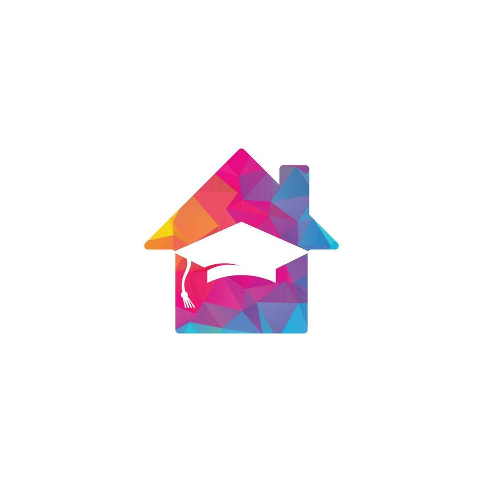 Education house shape logo design. Graduation cap and house icon. Education vector design template.