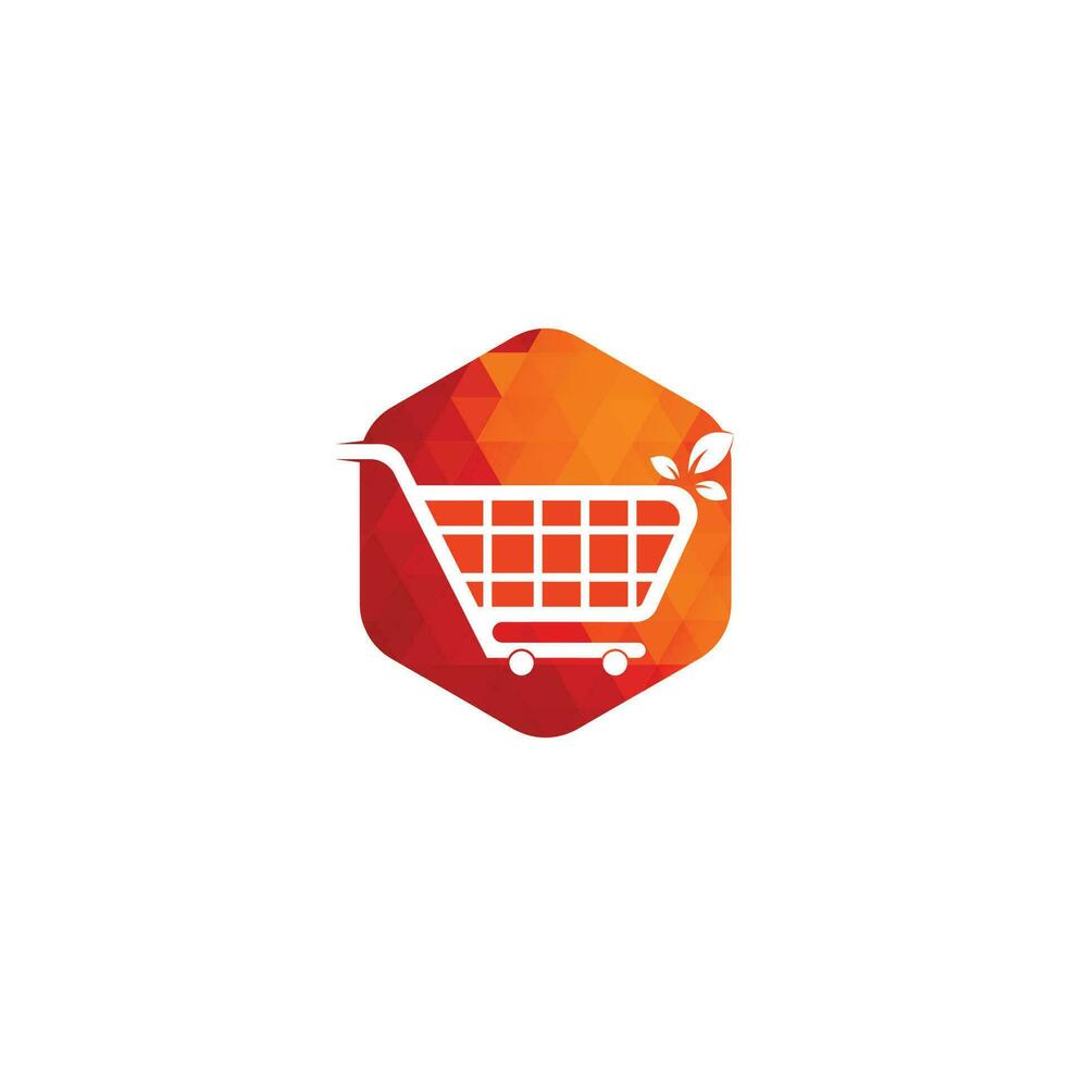 Green leaf shopping cart logo design inspiration. Shopping cart and leaf professional logo design vector