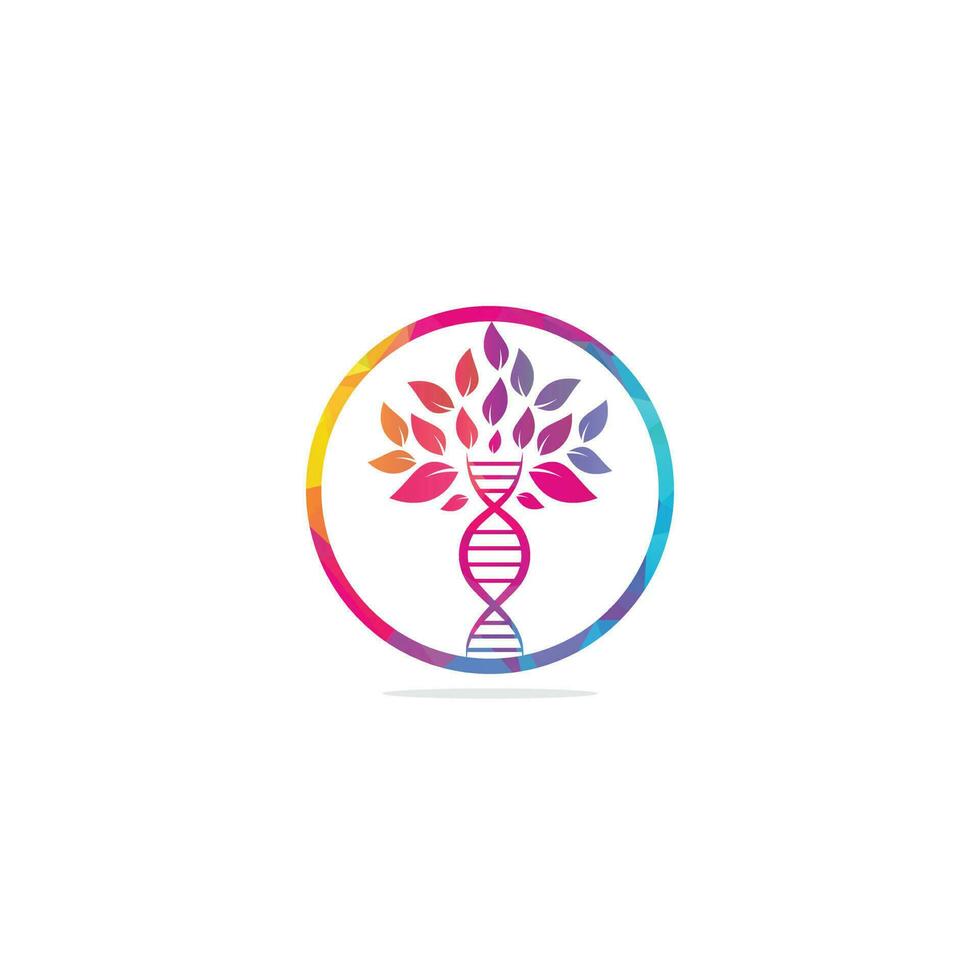 Dna tree vector logo design. DNA genetic icon. DNA with green leaves vector logo design.