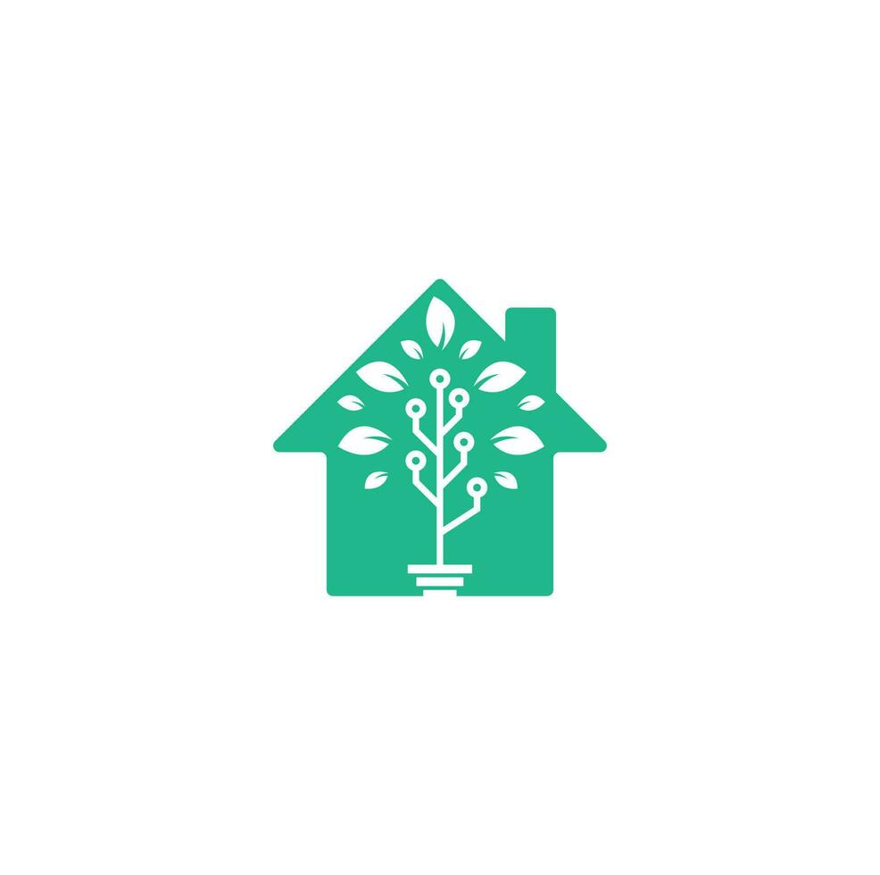 Tech Tree home shape concept Logo Template Design. vector