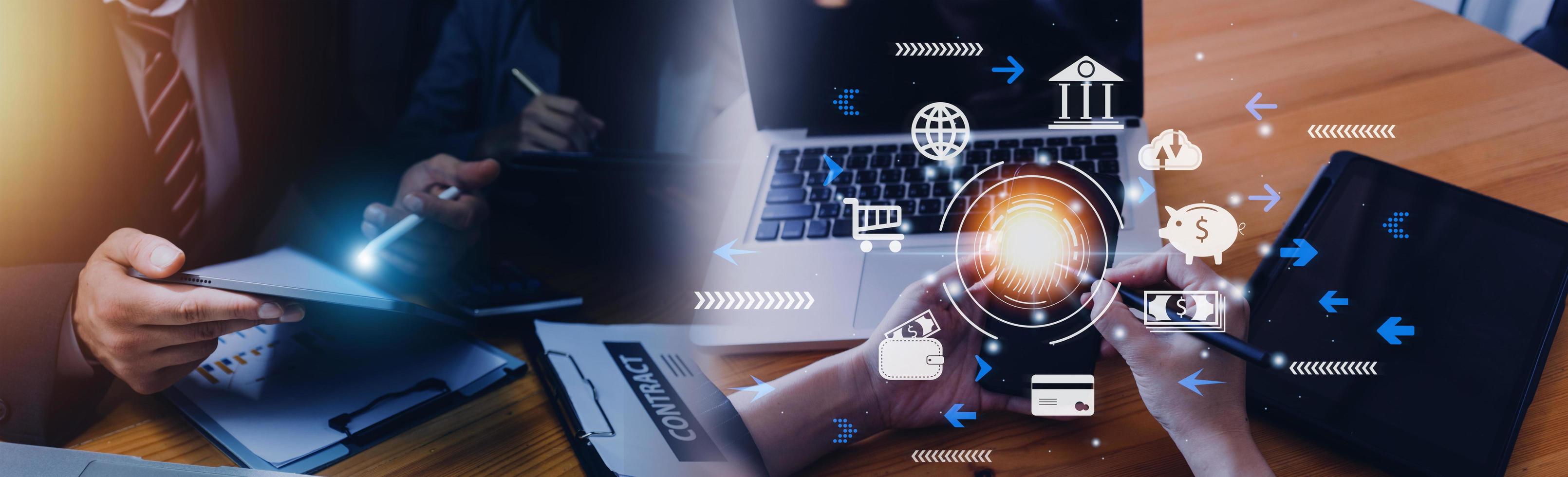 futuristic digital processing of biometric identification fingerprint scanner for access personal financial data. surveillance and security scanning of digital programs cyber futuristic applications photo