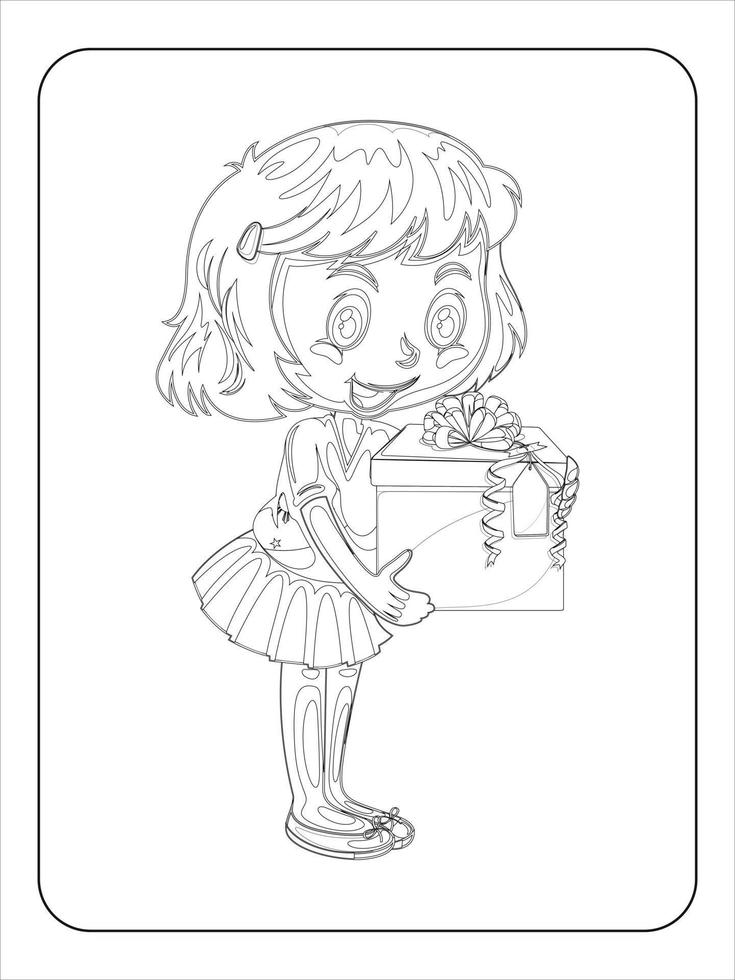 Christmas cartoon characters coloring page for kids vector