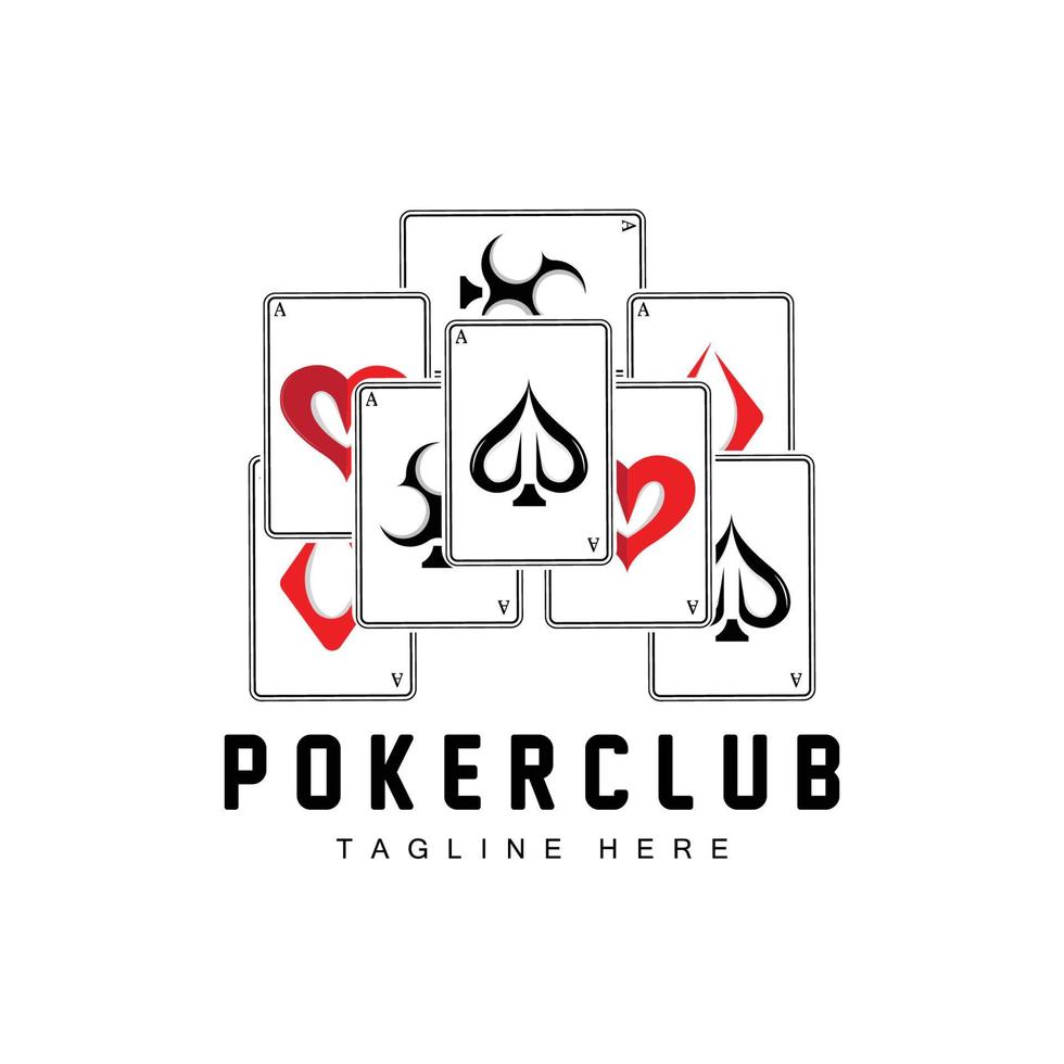 logotipo de la tarjeta del casino de póquer, icono de la tarjeta de diamantes, corazones, picas, as. diseño del club de póquer del juego de apuestas vector