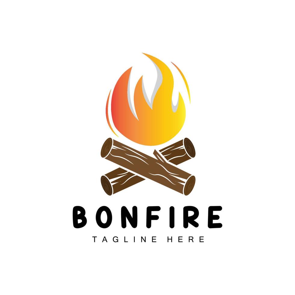 diseño de logotipo de fogata, vector de camping, fuego de madera y diseño forestal