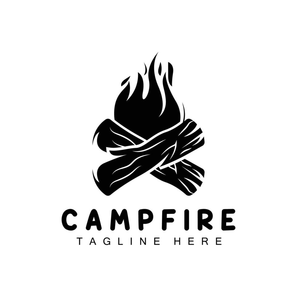 diseño de logotipo de fogata, vector de camping, fuego de madera y diseño forestal