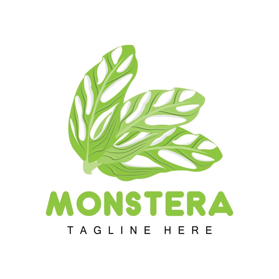 logotipo de hoja de monstera adansonii, vector de planta verde, vector de árbol, ilustración de hoja rara