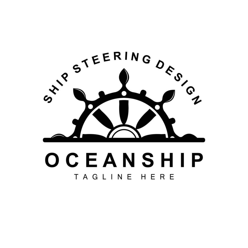 Ship Steering Logo, Ocean Icons Ship Steering Vector With Ocean Waves, Sailboat Anchor And Rope, Company Brand Sailing Design