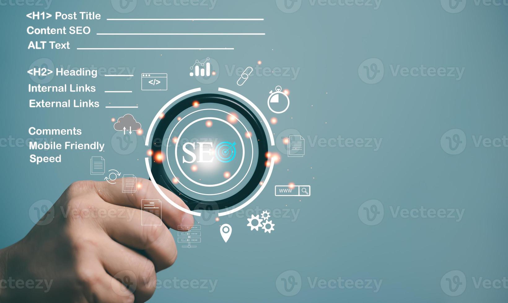 Search Engine Optimization,SEO, Technology for Mobile Phone, Smartphone, Computer, Web Page, Website, Social Media Ranking and Speed. photo