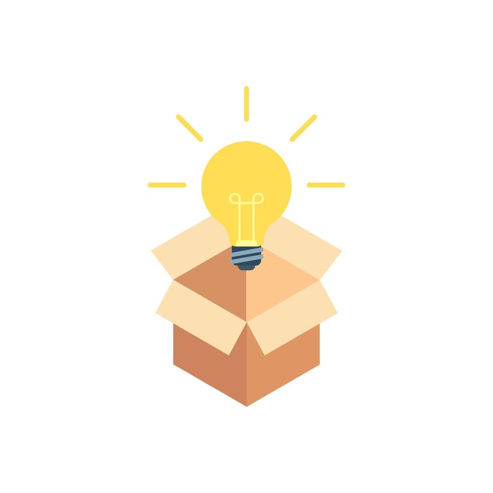 Light bulb looks out of the box flat design style vector