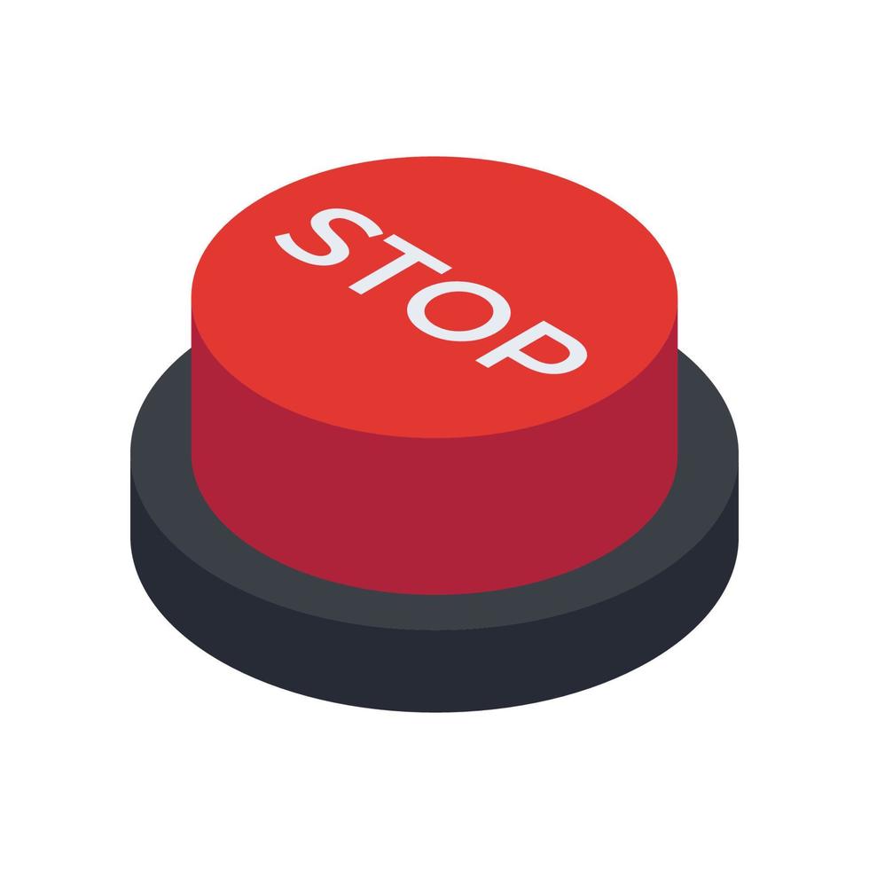 Red stop button flat design isometric vector