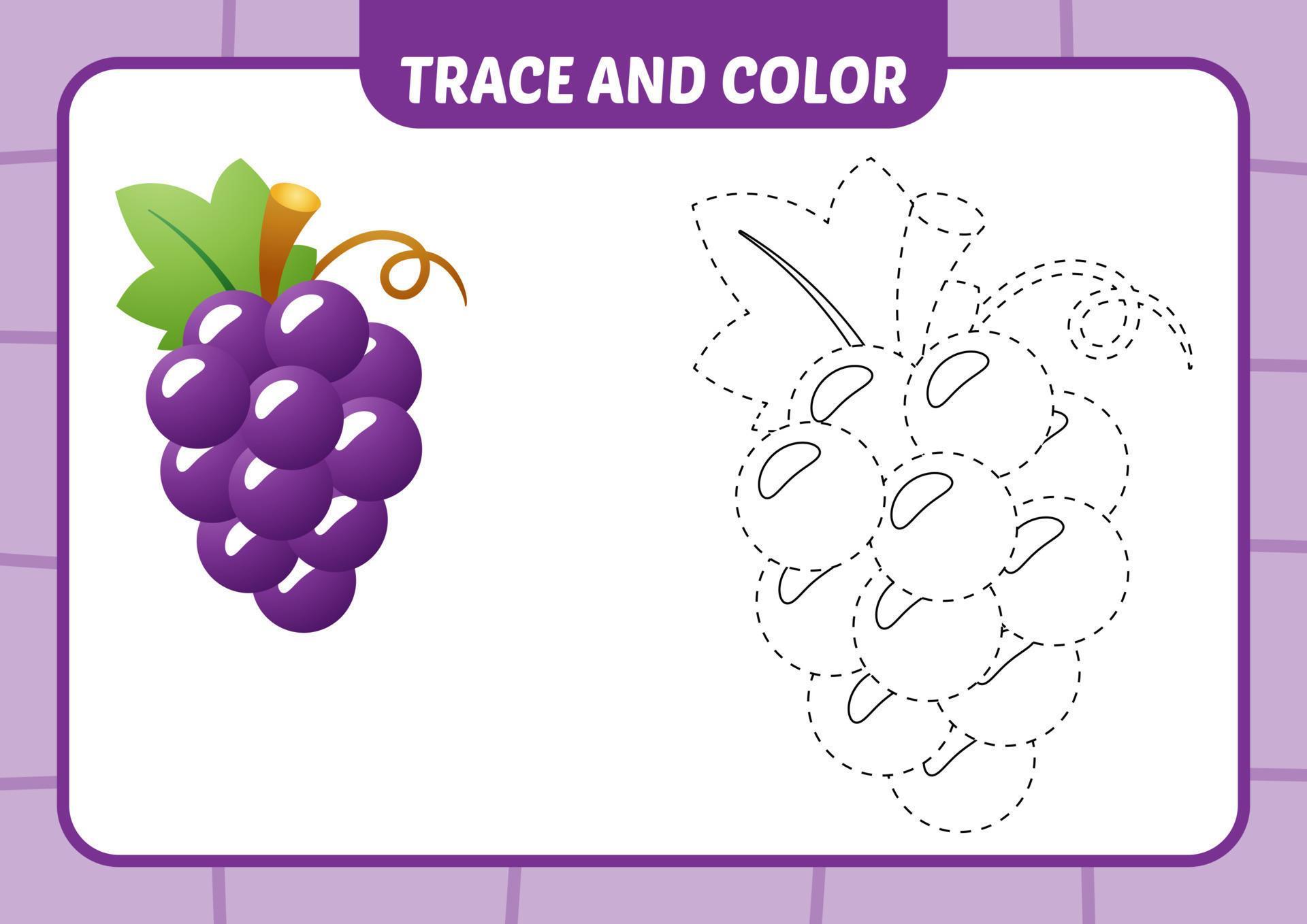 Trace and color for kids grapes vector 13932777 vector art at vecteezy