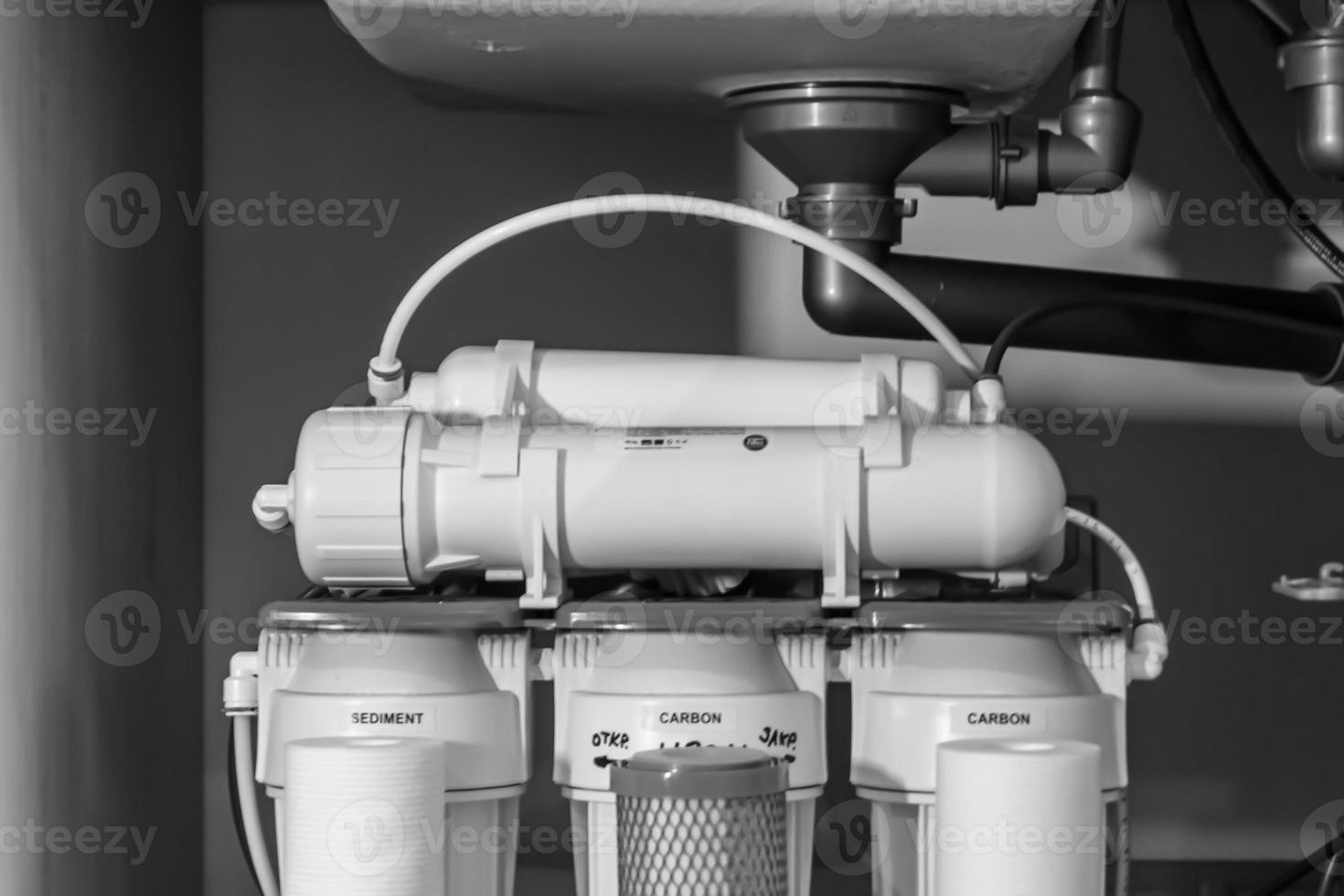 water filter system for home on background kitchen photo
