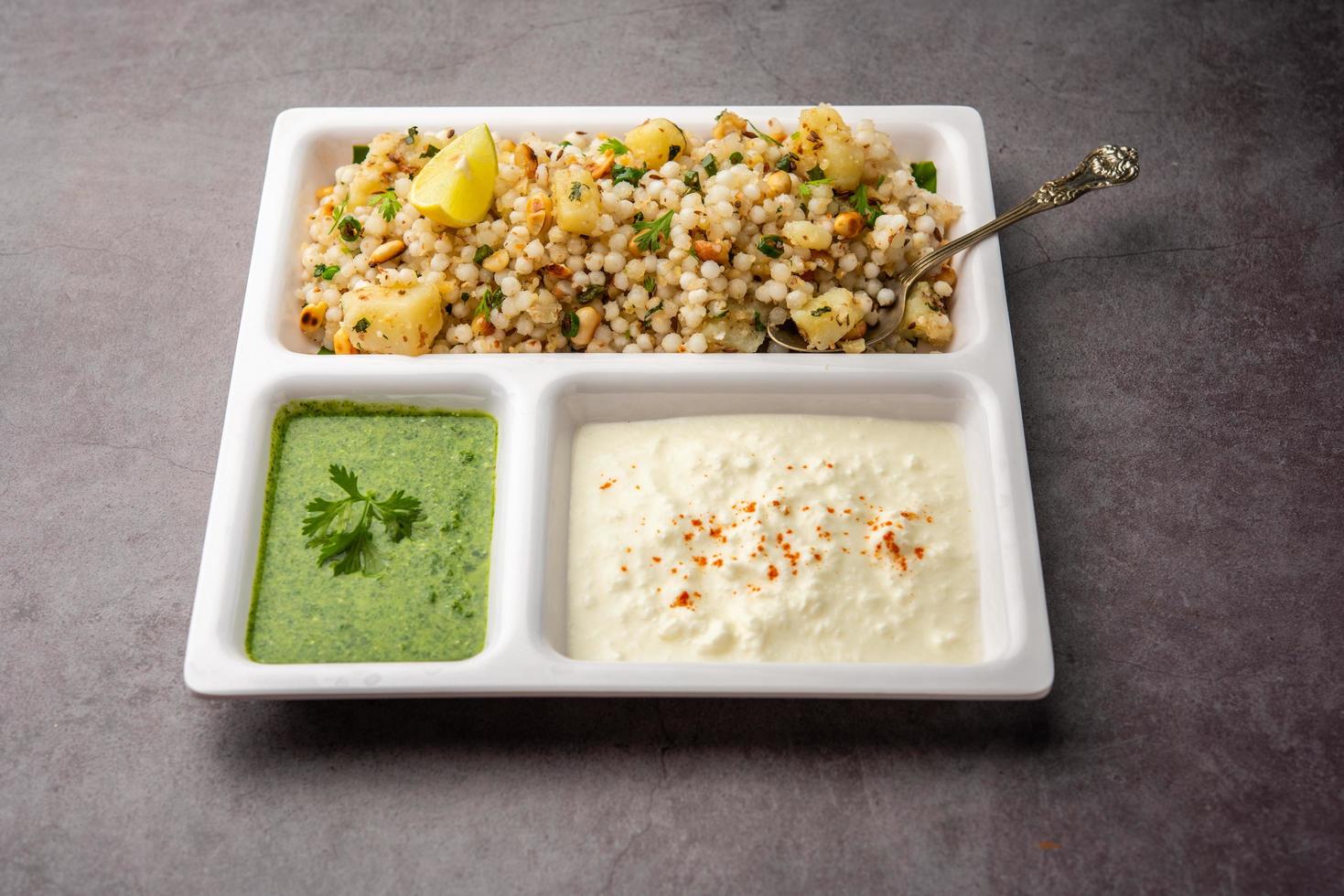 Sabudana Khichadi - An authentic dish from Maharashtra made with sago seeds, served with curd photo