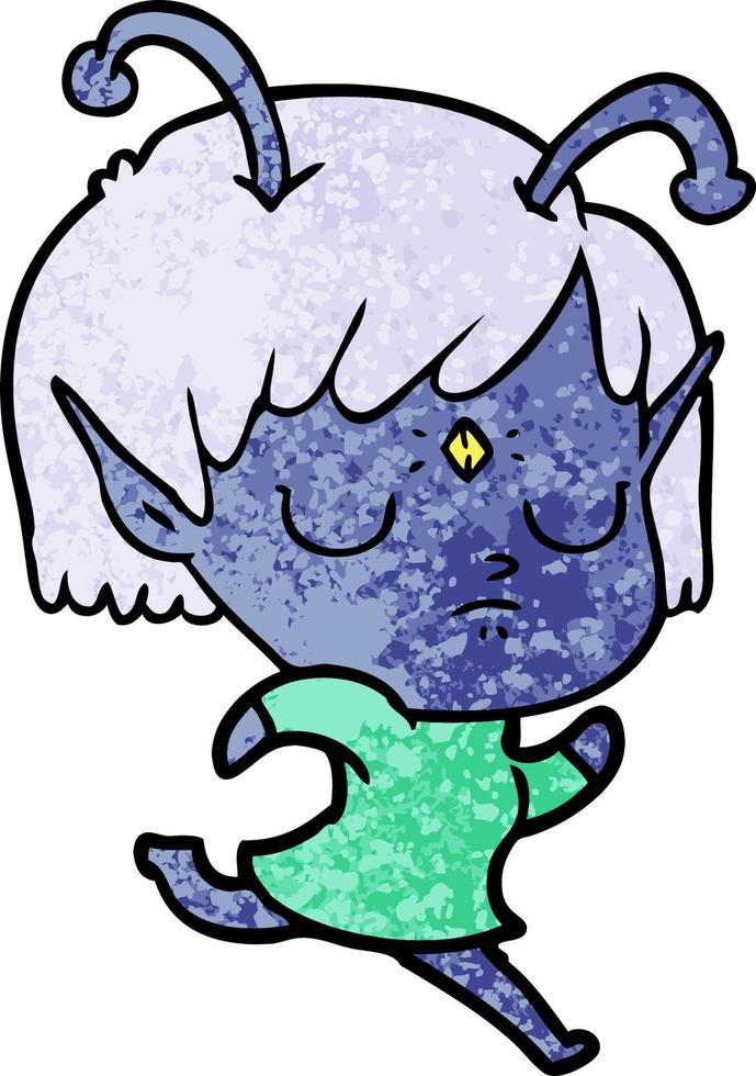 Retro grunge texture cartoon alien woman vector