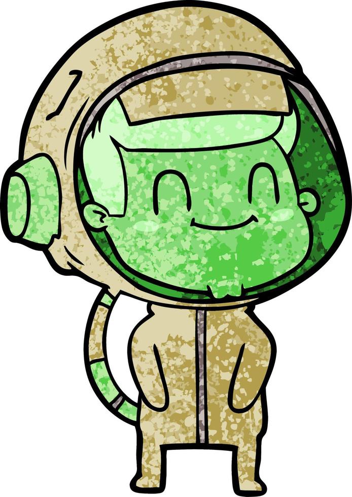 astronauta de dibujos animados de textura grunge retro sonriendo vector