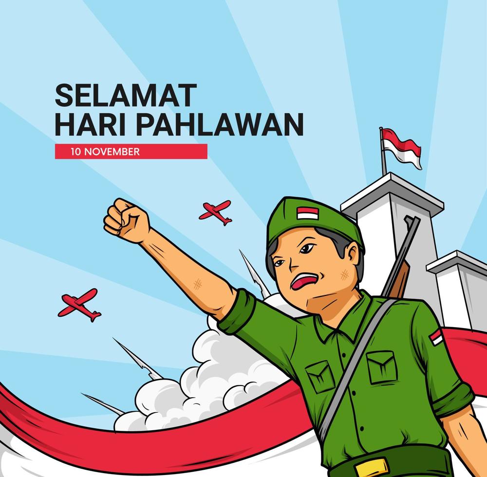 selamat hari pahlawan nasional. Translation Happy Indonesian National Heroes day. Suitable for greeting card, poster and banner. vector illustration