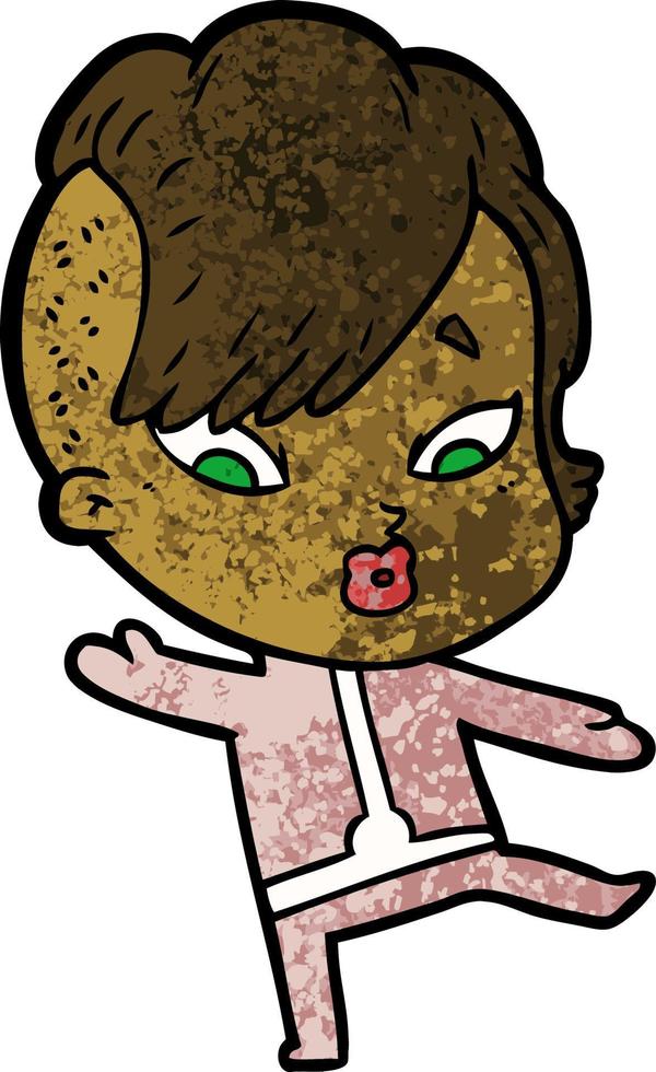 Retro grunge texture cartoon girl surprised vector