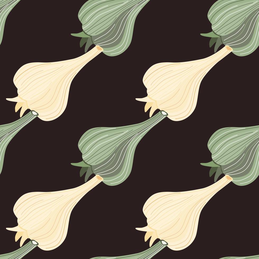 Hand drawn garlic seamless pattern. Doodle bulb of garlic endless
