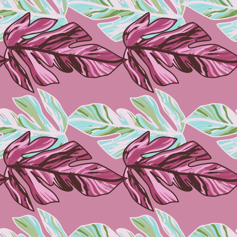 Creative tropical leaves seamless pattern in sketch style. Palm leaf endless floral background. vector