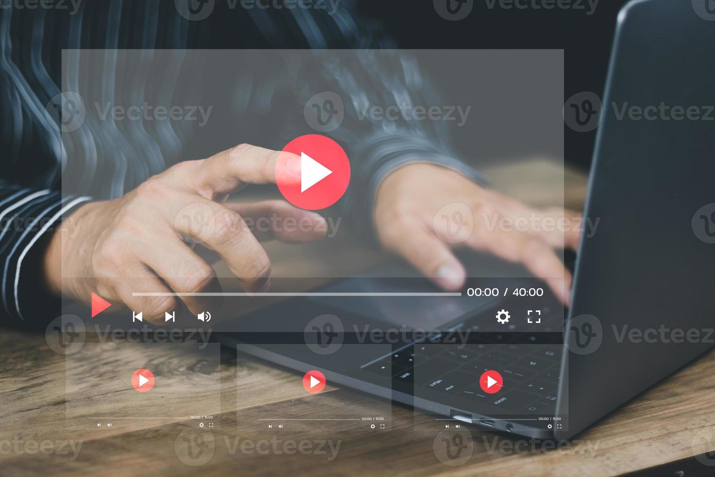 Concept of streaming online. Men's hands showing streaming screen. To represent the use of the Internet online.. photo