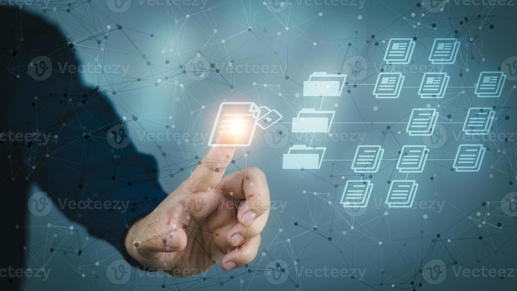 Document Management System concept business man show documents online with a secure storage system and convenient Can work more conveniently to increase the efficiency of work in the organization. photo