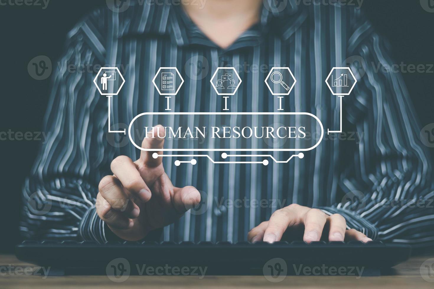 resources human concept HR service worker using sales glasses There is an icon of working age to identify potential people to work effectively. organizational guidelines. photo