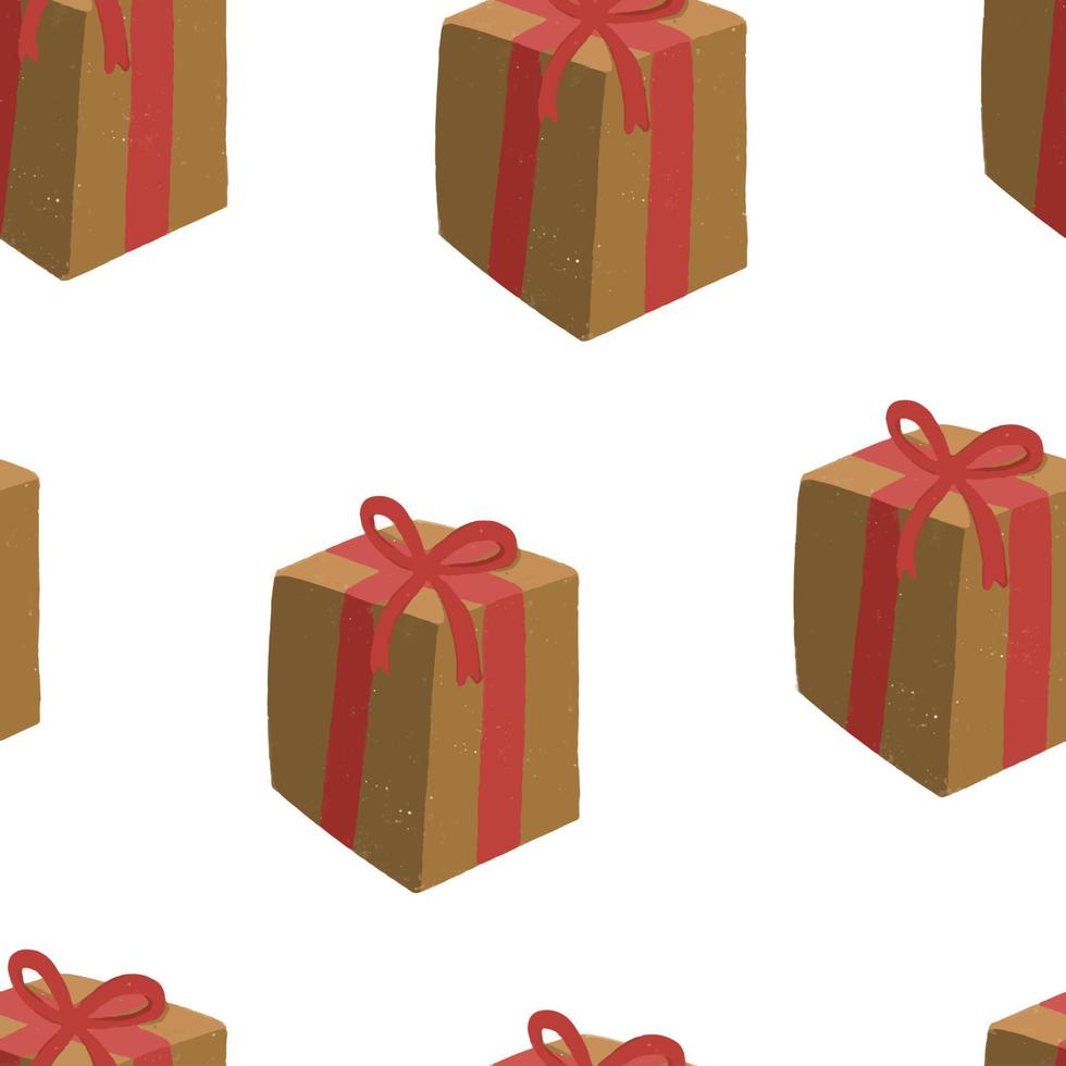 Seamless pattern Christmas gift with red bow vector