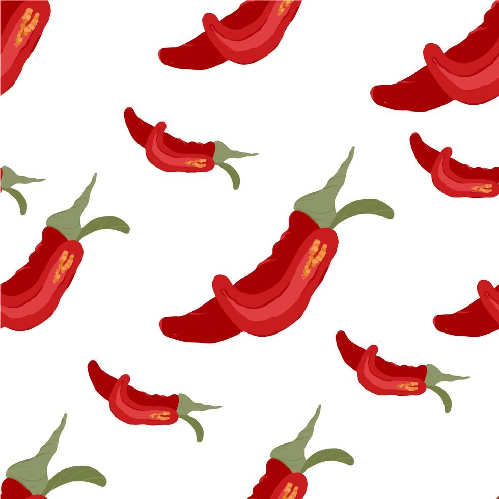 Seamless pattern Red hot chili pepper hand drawn vector