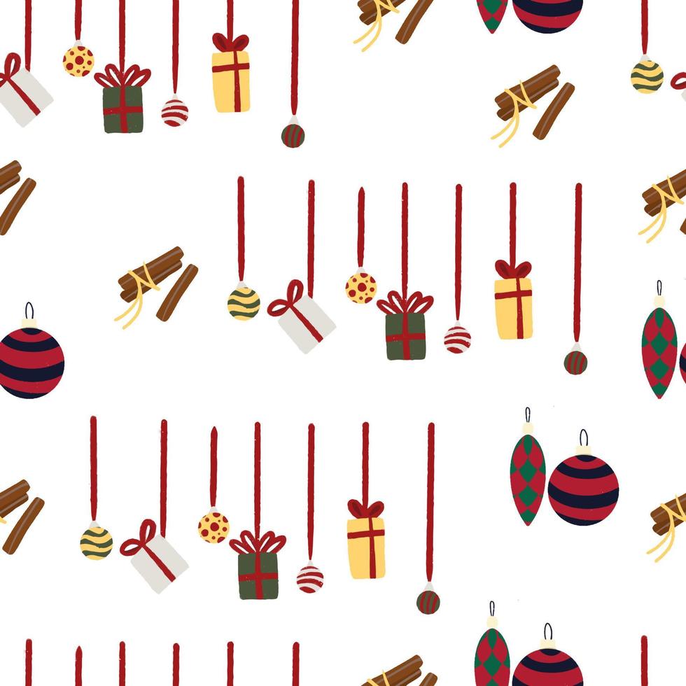 Seamless pattern Garland of Christmas decorations and cinnamon vector